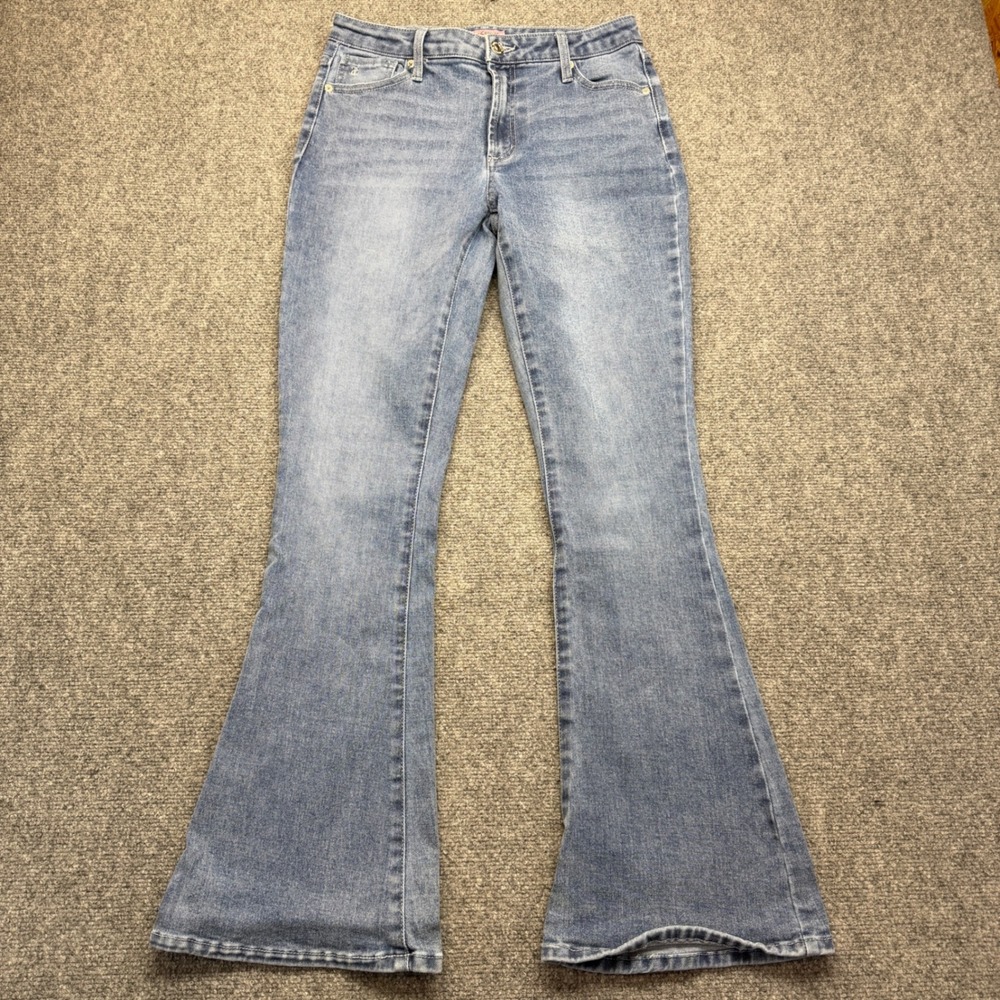 Y2k Juicy Coutureβ Womens Light Wash Rhinestone Logo Flare Jeans Size 7/28 Blue